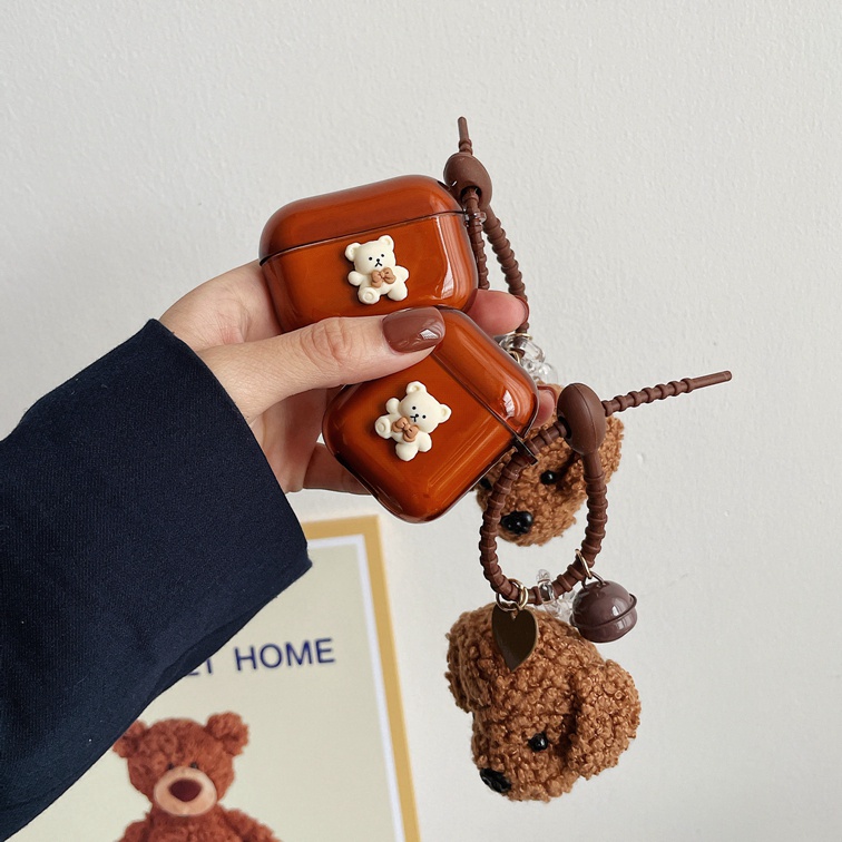 Vỏ bọc hộp sạc tai nghe không dây bluetooth bằng TPU mềm hình đầu chó có dây xích cho Airpods 1/2 pro