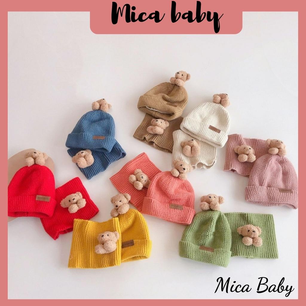 Set mũ + khăn gấu bông ấm áp, xinh xắn cho bé từ 1-5 tuổi Mica baby ML40