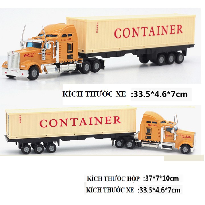 Xe container đầu kéo đồ chơi trẻ em có cabin bằng hợp kim tỉ lệ 1:48