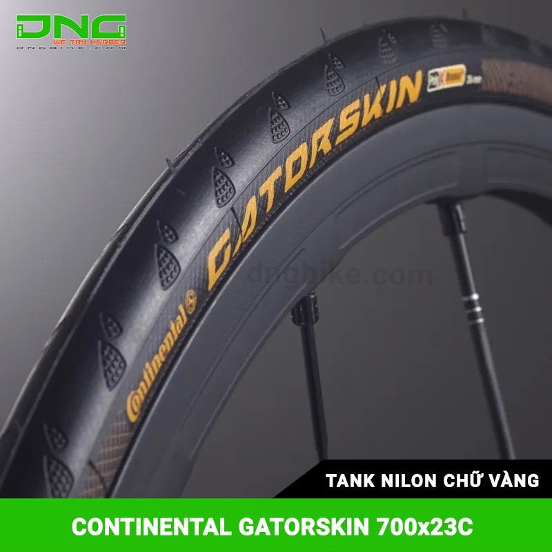 Lốp xe đạp CONTINENTAL GATORSKIN 700x23/25c Tank nilon chữ vàng