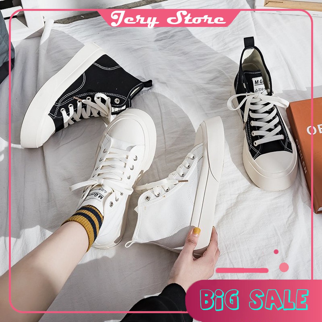 Giày nữ, giày sneaker nữ cao cổ độn đế dáng Hàn cá tính. Chất liệu mềm êm chân, thoáng khí, không gây mùi.