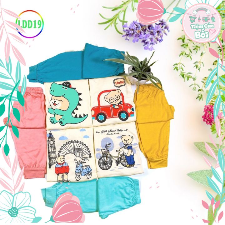 Bộ Quần Áo Tay Dài Thun Lạnh Minky Mom Mẫu Mới Hình Xe Và con Thú Cho Bé Trai Và Gái Từ 8-20kg
