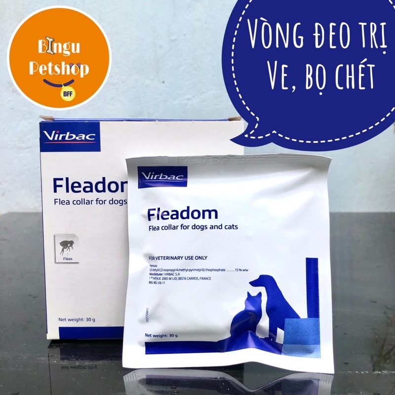 Vòng đeo cổ trị ve, trị rận, bọ chét, ghẻ cho chó, mèo Fleadom của Virbac (Pháp)