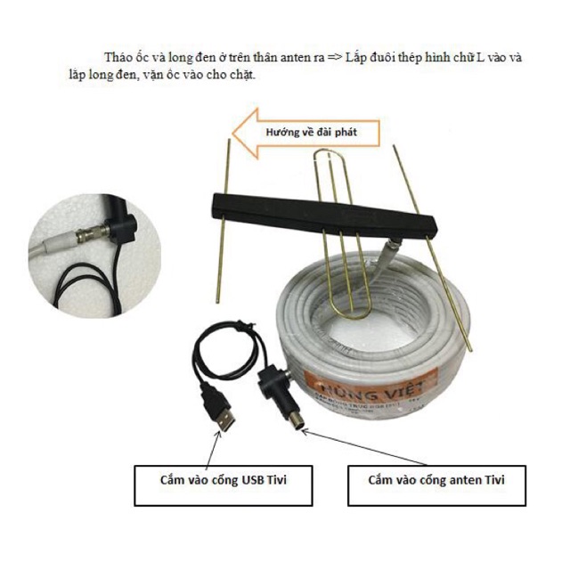 Combo ăng ten ngoài trời + 15m dây cáp sử dụng dc cho tivi tích hợp