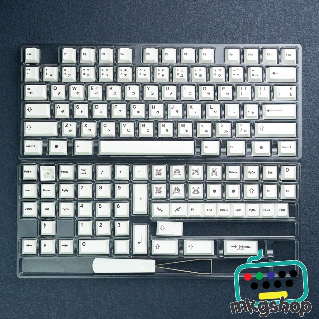 Keycap Honor nhựa PBT, màu bow trắng chữ đen in nhiệt dyesub, 133 nút bàn phím cơ