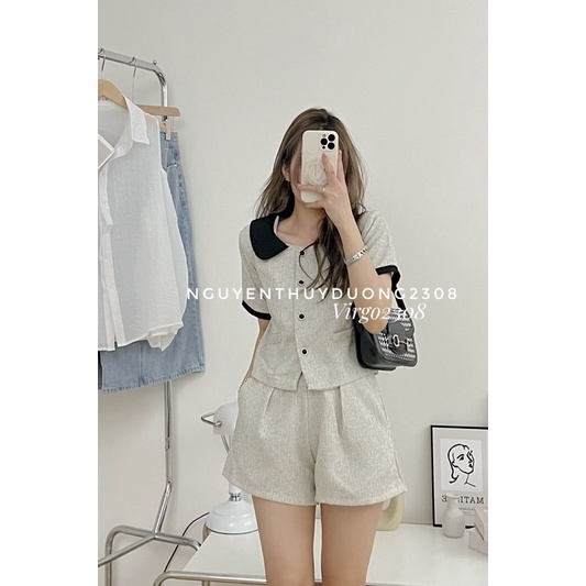 [NEW]SET DẠ TIÊU CỔ SEN PHỐI MÀU TIỂU THƯ 0708