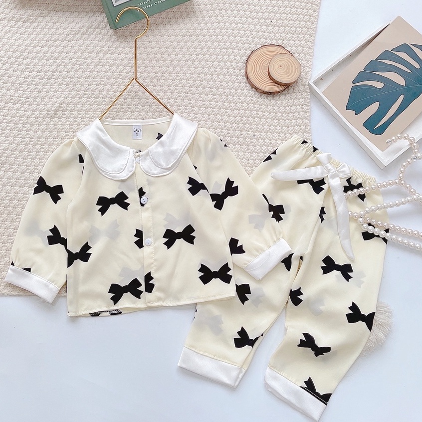 Bộ Đồ Ngủ Pijama Bé Gái - Set Quần Áo Trẻ Em Mặc Nhà Lụa Cao Cấp Nhiều Màu Dài Tay Họa Tiết Dễ Thương