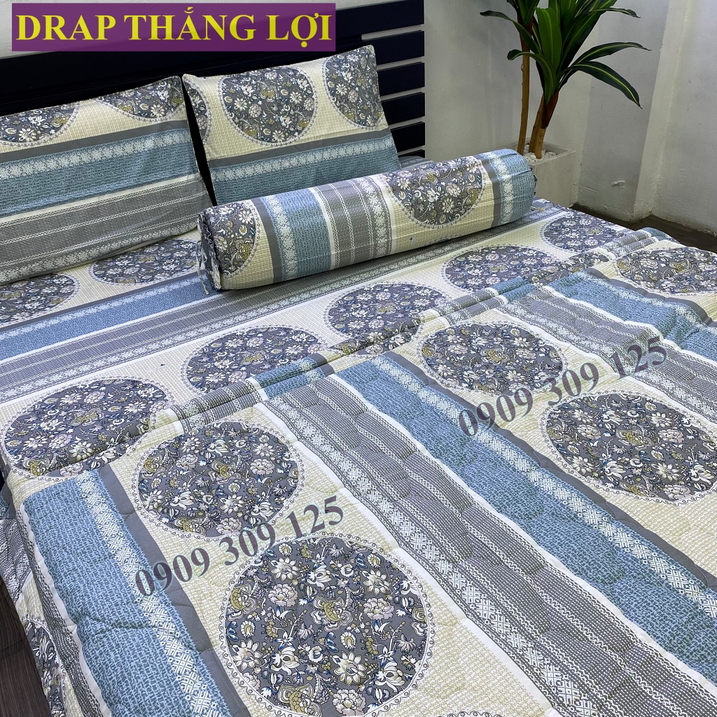 Bộ drap 1m6 + mền Thắng lợi cao cấp (ga giường 5 món) chuẩn logo cotton 100%
