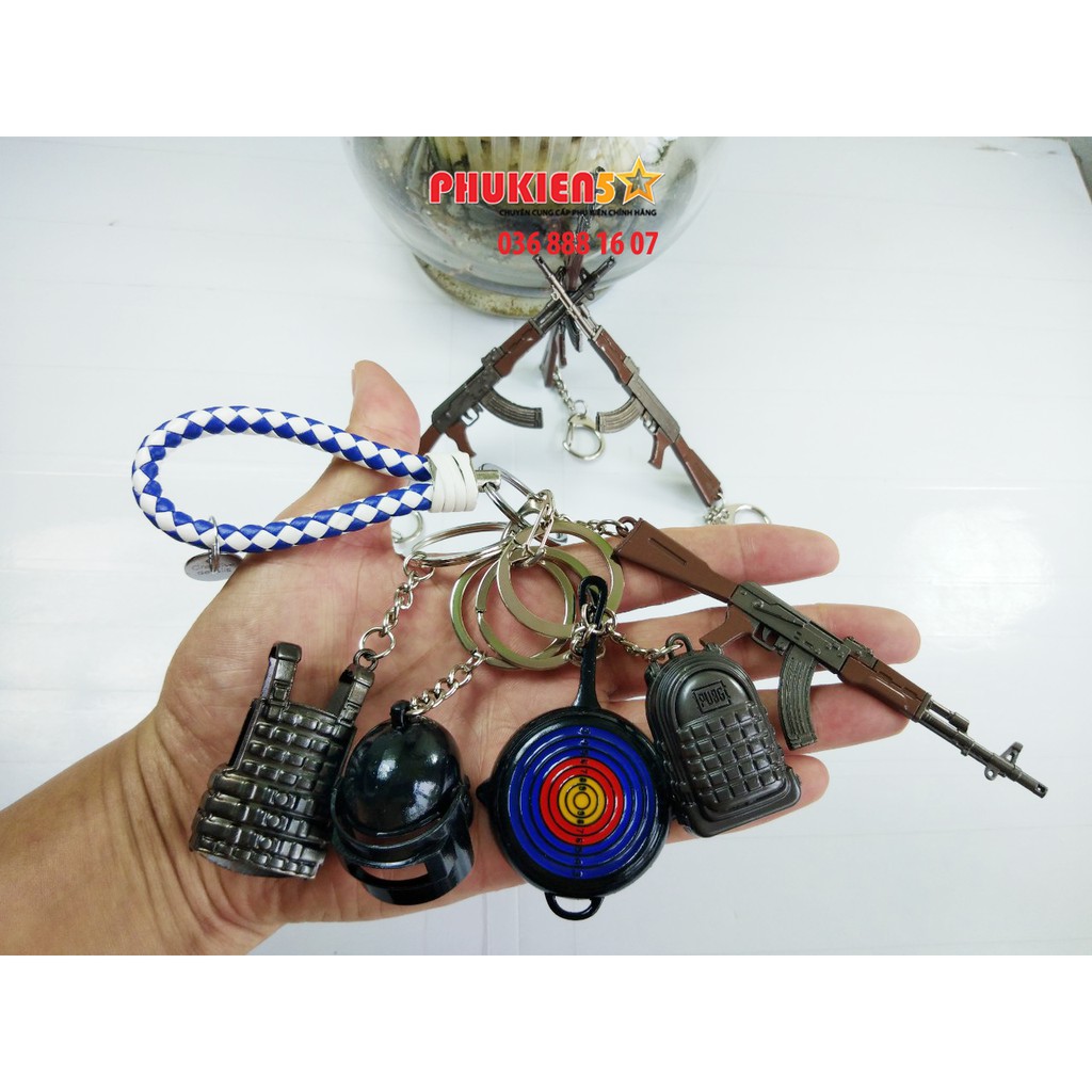 Combo 6 món Móc khóa Pubg cực chất Mũ 3 / Giáp / Ba Lô / AKM / Chảo / Dây - Hợp Kim Không gỉ - sơn tĩnh điện cực bền