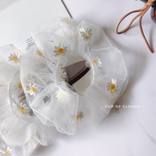 Scrunchies hoa cúc vải lưới mỏng