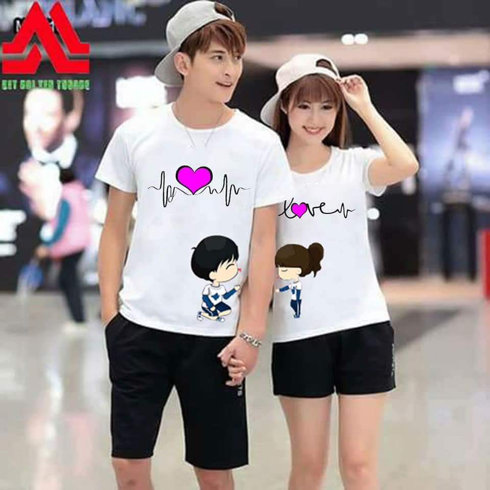 áo thun cặp nhịp tim chibi dễ thương