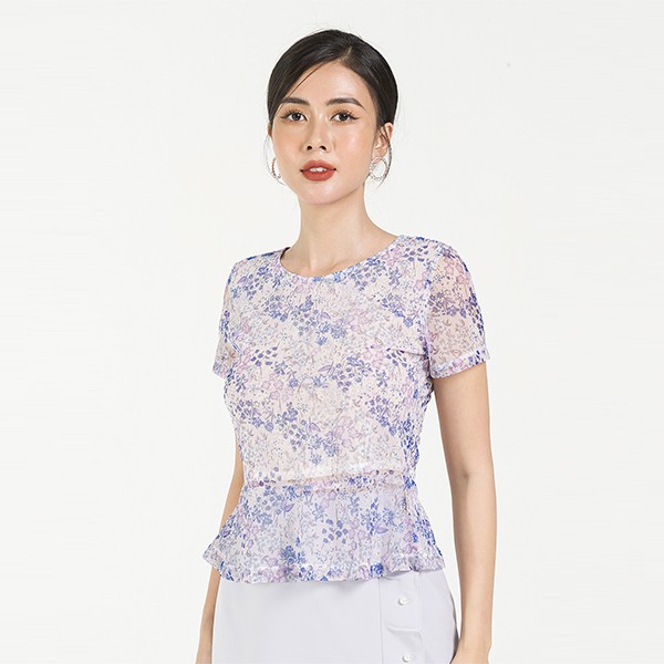 [Mã FAMALLT5 giảm 15% đơn 150k] Áo peplum ren lưới, cổ tròn LAMER L61B20H055 (Nhiều màu)