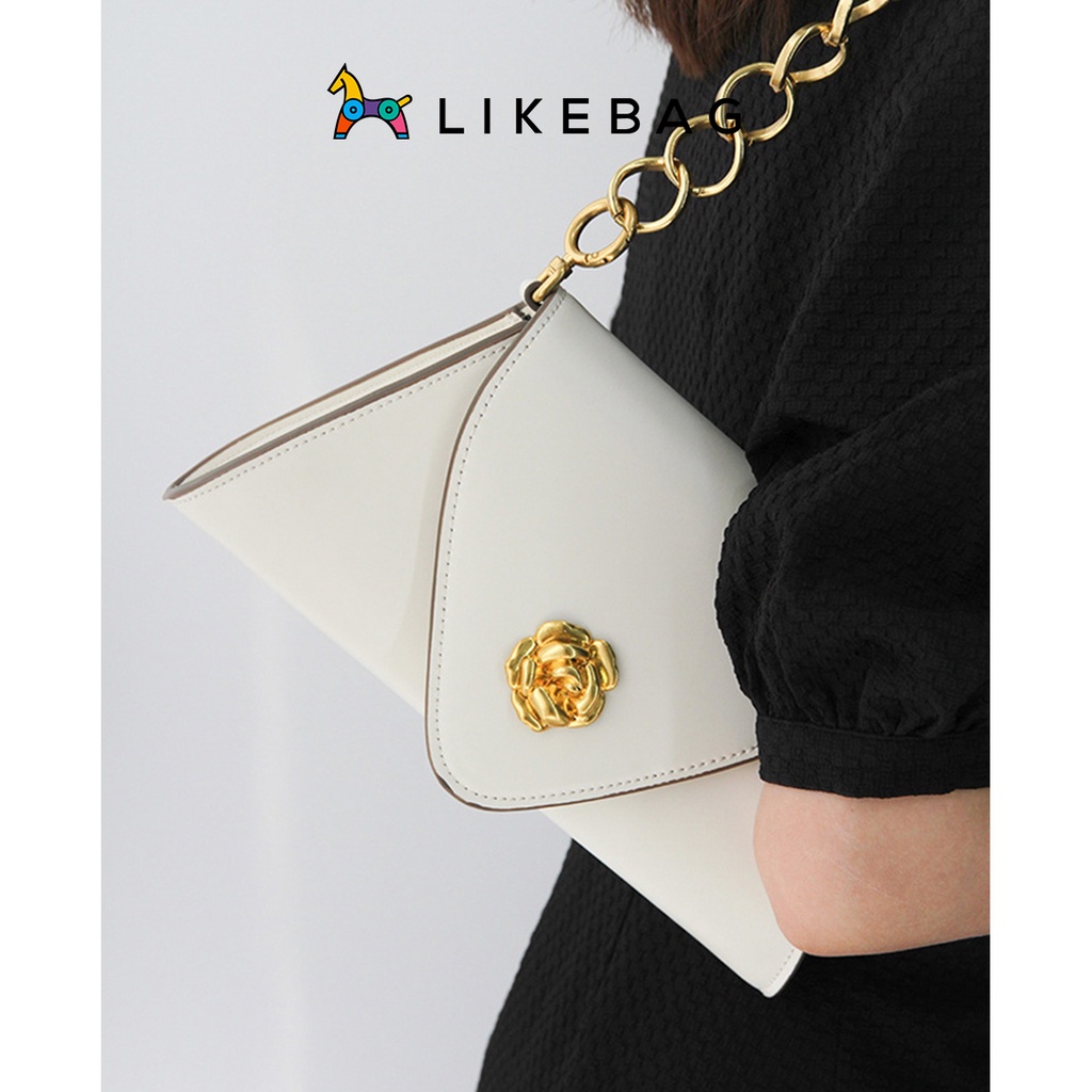 Túi xách nữ đeo vai LIKEBAG chốt hoa hồng phối dây xích bản to sang trọng 217XK1064 - LIBAGI