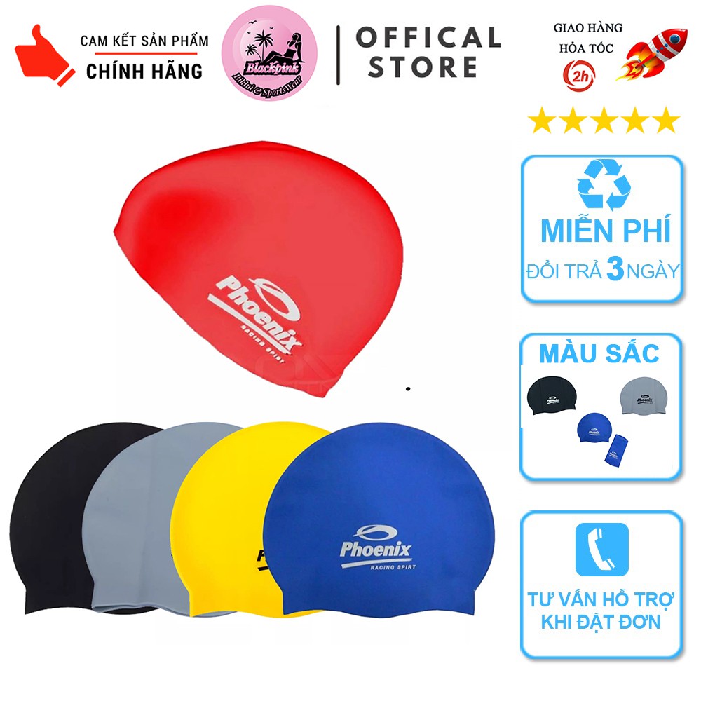 Nón bơi Pheonix silicone Freesize mũ chụp đầu ngăn nước dành cho người lớn nhiều màu có gai bên trong bám đầu cực tốt