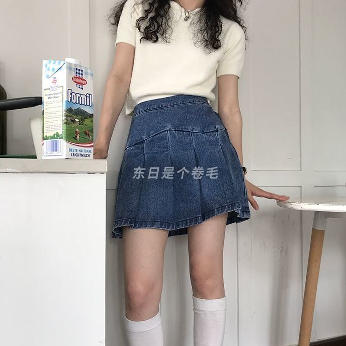 chân váy jean Lưng Cao Xếp Ly Thời Trang Hàn Quốc 3936 | BigBuy360 - bigbuy360.vn