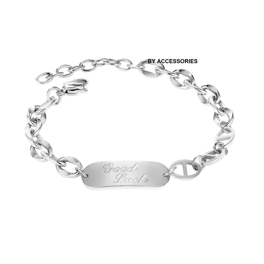 Lắc tay titan xích 2 kiểu phối tag giữa khắc Good luck không gỉ