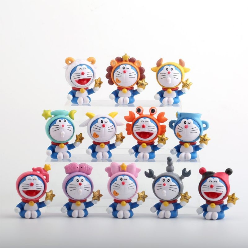 Bộ 12 mô hình Doraemon cung Hoàng Đạo Zodiac (Hộp quà lót rơm + dây đèn)