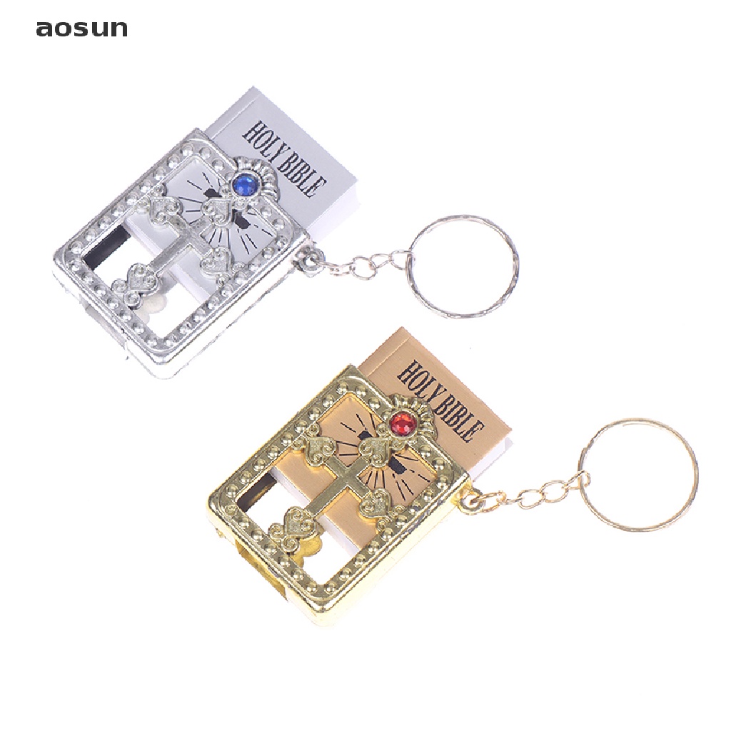Móc khóa hình quyển kinh thánh mini bằng tiếng Anh kiểu tôn giáo cơ đốc chúa Giêsu trang trí túi xách/ làm quà tặng