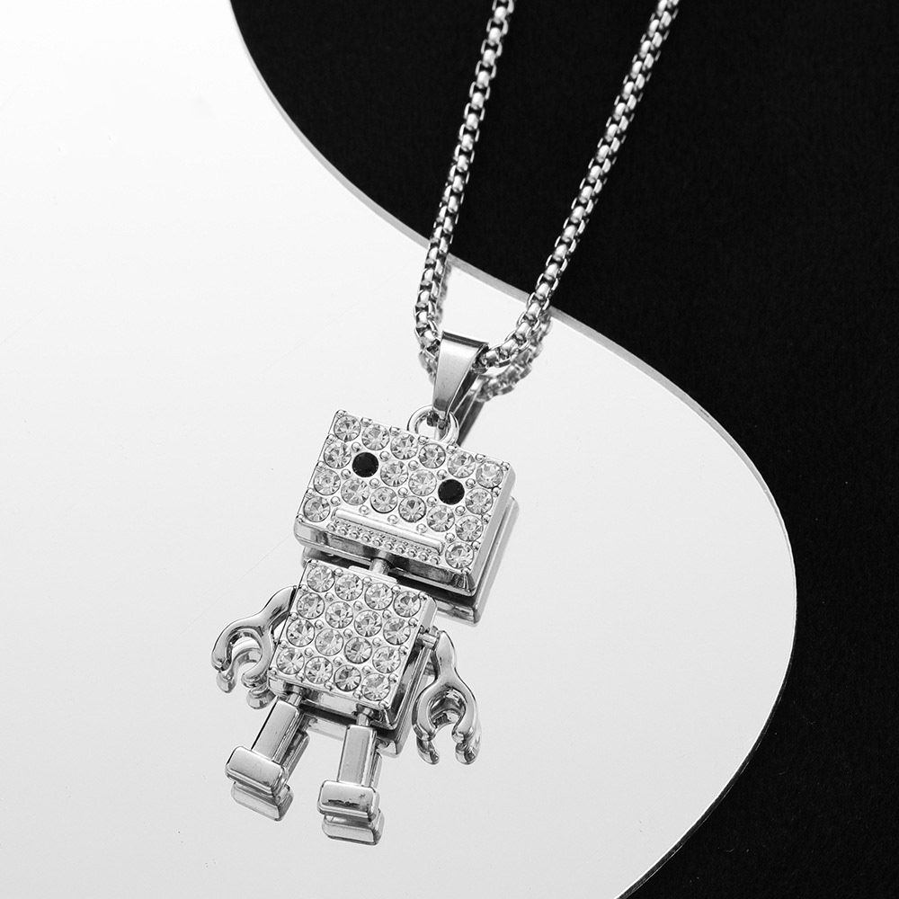 Dây Chuyền Vòng Cổ Cho Nam Nữ Saz Store Màu Bạc Unisex Đơn Giản Ngầu Đẹp Chất Liệu Titan Không Gỉ - Vòng cổ Robot đá