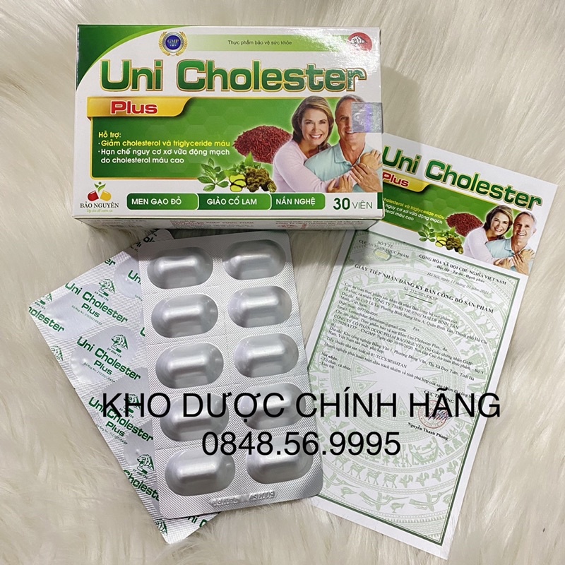 UNI CHOLESTER hộp 30 viên -Giảm cholesterol và triglyceride máu, hạn chế nguy cơ xơ vữa động mạch do cholesterol máu cao