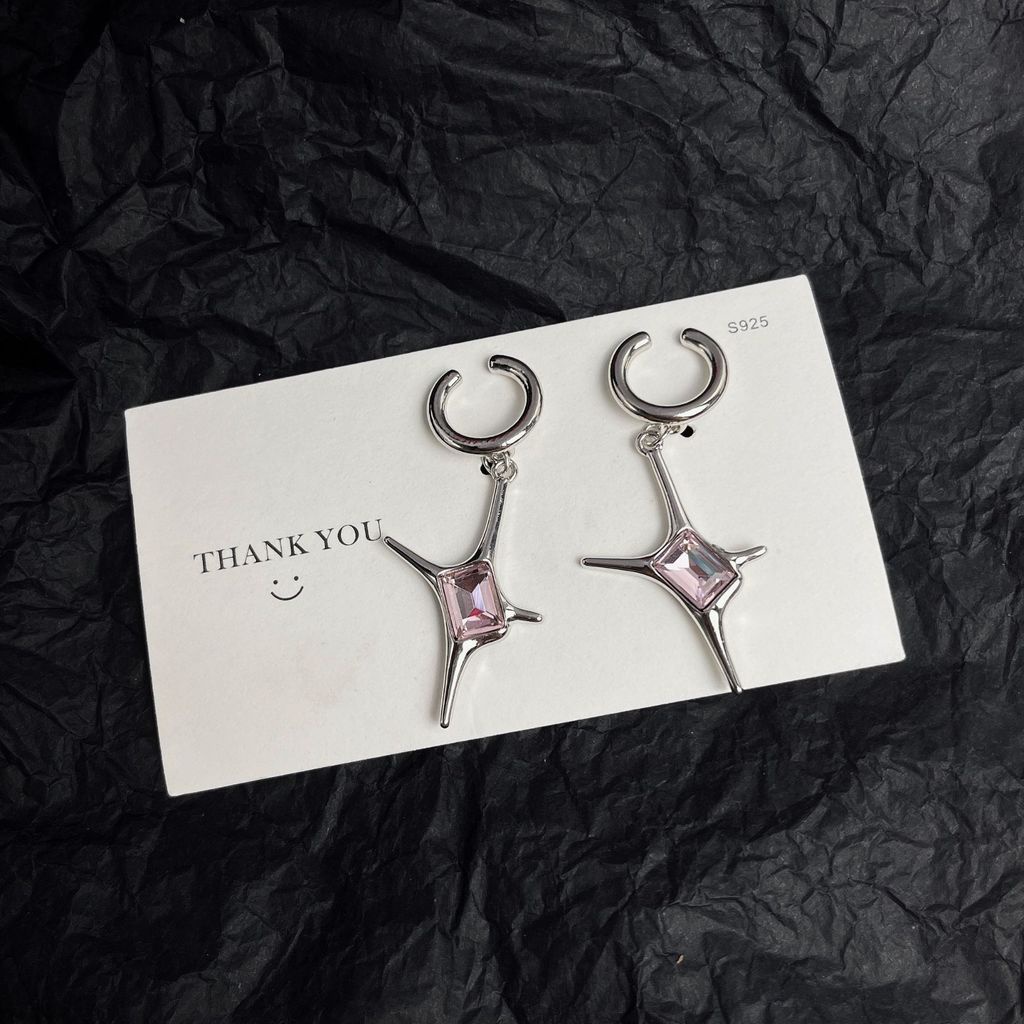 Khuyên Kẹp Vành Tai Hình Thánh Giá Đính Đá Hồng Phong Cách punk Đường Phố Cá Tính