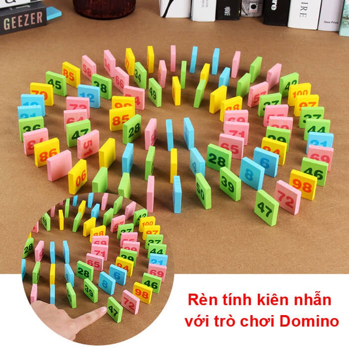 Đồ chơi Domino cho bé học toán bằng gỗ 300 chi tiết (hộp xanh)