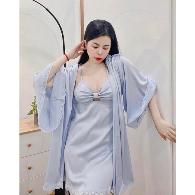 Set choàng ngủ lụa 2 dây cao cấp, váy ngủ sexy gợi cảm - SP044