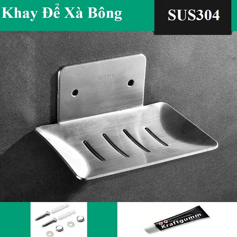 Kệ đựng xà phòng INOX SUS304 dán tường gạch men hoặc khoan vít nở - SU304