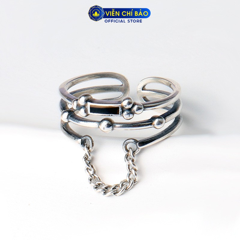 Nhẫn bạc nữ xích đá đen chất liệu bạc Thái 925 thời trang phụ kiện trang sức nữ Viễn Chí Bảo N000489