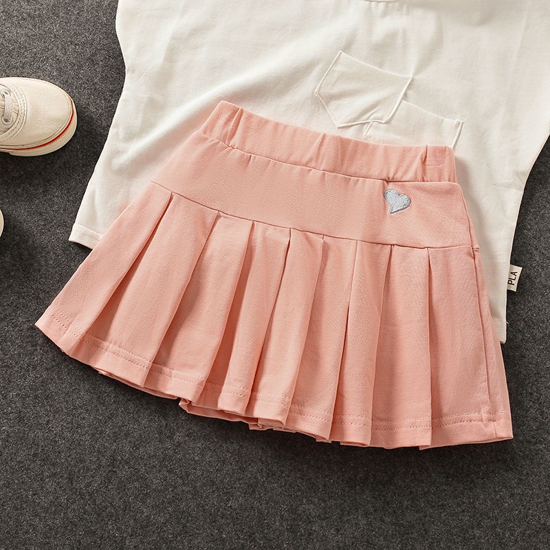 Đặc Biệt Mới ~ Chân Váy Culottes Xếp Ly Thêu Hình Trái Tim Quần An Toàn Mỏng Cỡ Lớn Dễ Phối Đồ Cho Bé Gái