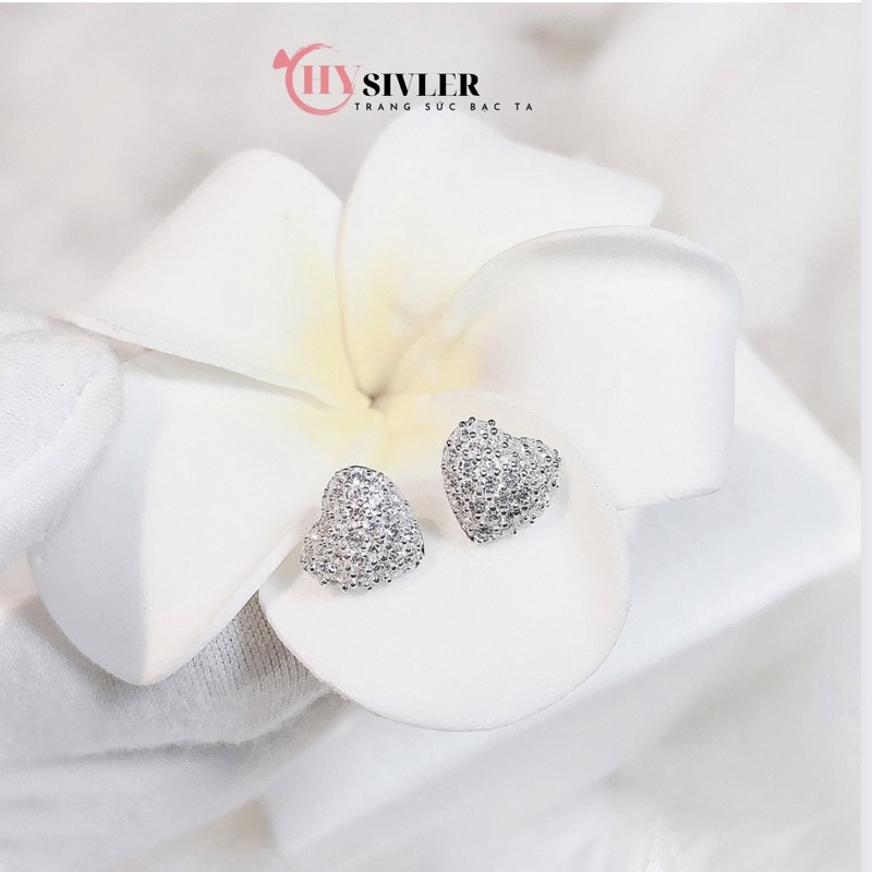 Set dây chuyền bạc ta bông tai bạc ta hình trái tim đính đá trẻ trung sang chảnh vòng cổ nữ bạc thật giá rẻ CHY SILVER