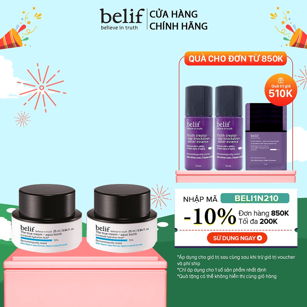 Bộ 2 kem cấp ẩm tức thì dạng gel Belif The True Cream Aqua Bomb 25ml/hủ