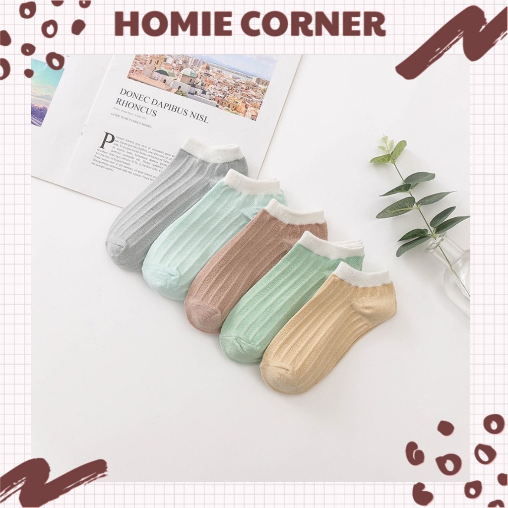 Tất nữ cổ ngắn trơn cotton sọc thẳng siêu dễ thương HC5