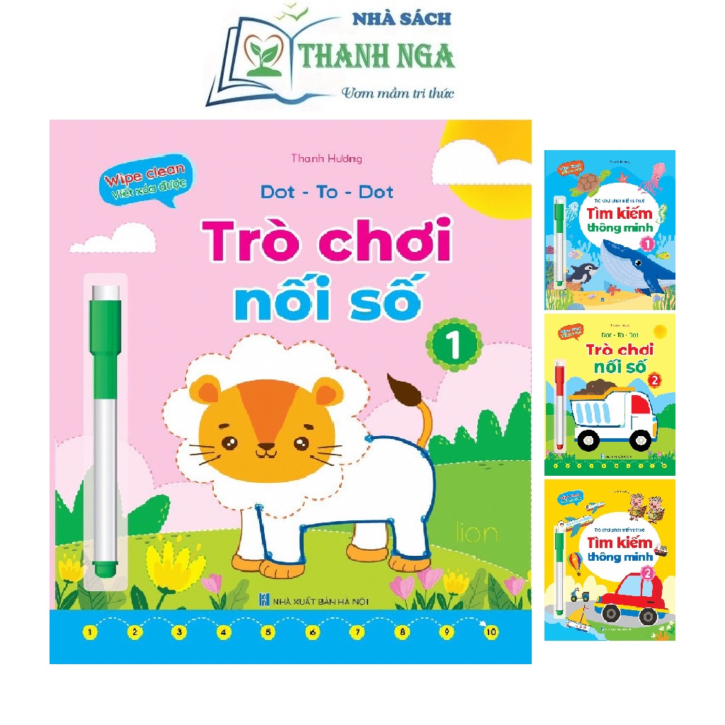 Sách Bộ Vở Viết Xóa Được - Wipe Clean - Trò chơi phát triển trí tuệ - Tìm kiếm thông minh- Trờ chơi nối số (bộ 04 cuốn)