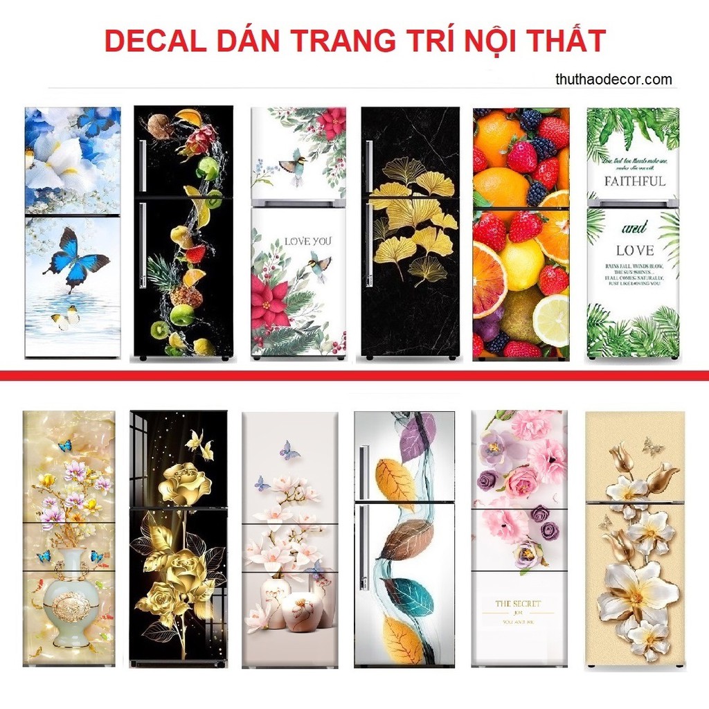 Miếng dán decal tủ lạnh 3D chất liệu cao cấp chống nước - Trang trí nhà cửa - Decor nhà - Trang trí bếp - Decor bếp