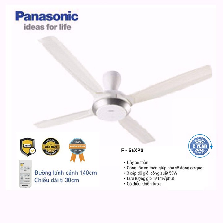 Quạt trần Panasonic 4 cánh F-56XPG  -Điều khiển từ xa - Bảo hành 2 năm toàn quốc