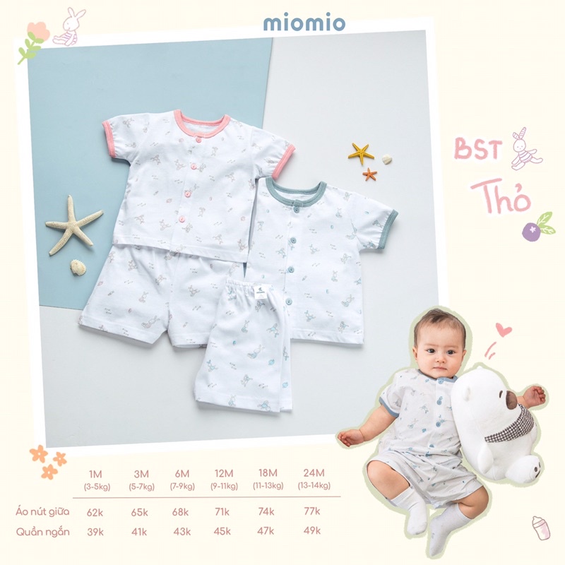 Bộ Quần Áo Sơ Sinh Cộc Tay, Nút Giữa MIOMIO - Cho Bé Trai, Bé Gái , Vải Cotton