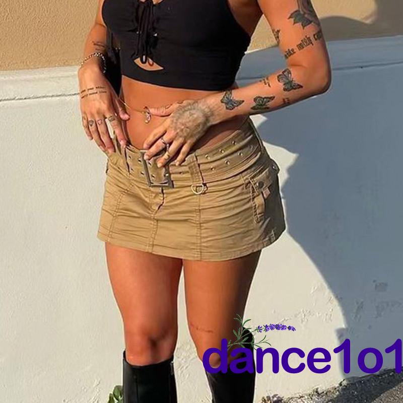 dance1o1-Women´s Mid Waist Solid Color Bodycon Belted Mini Skirt