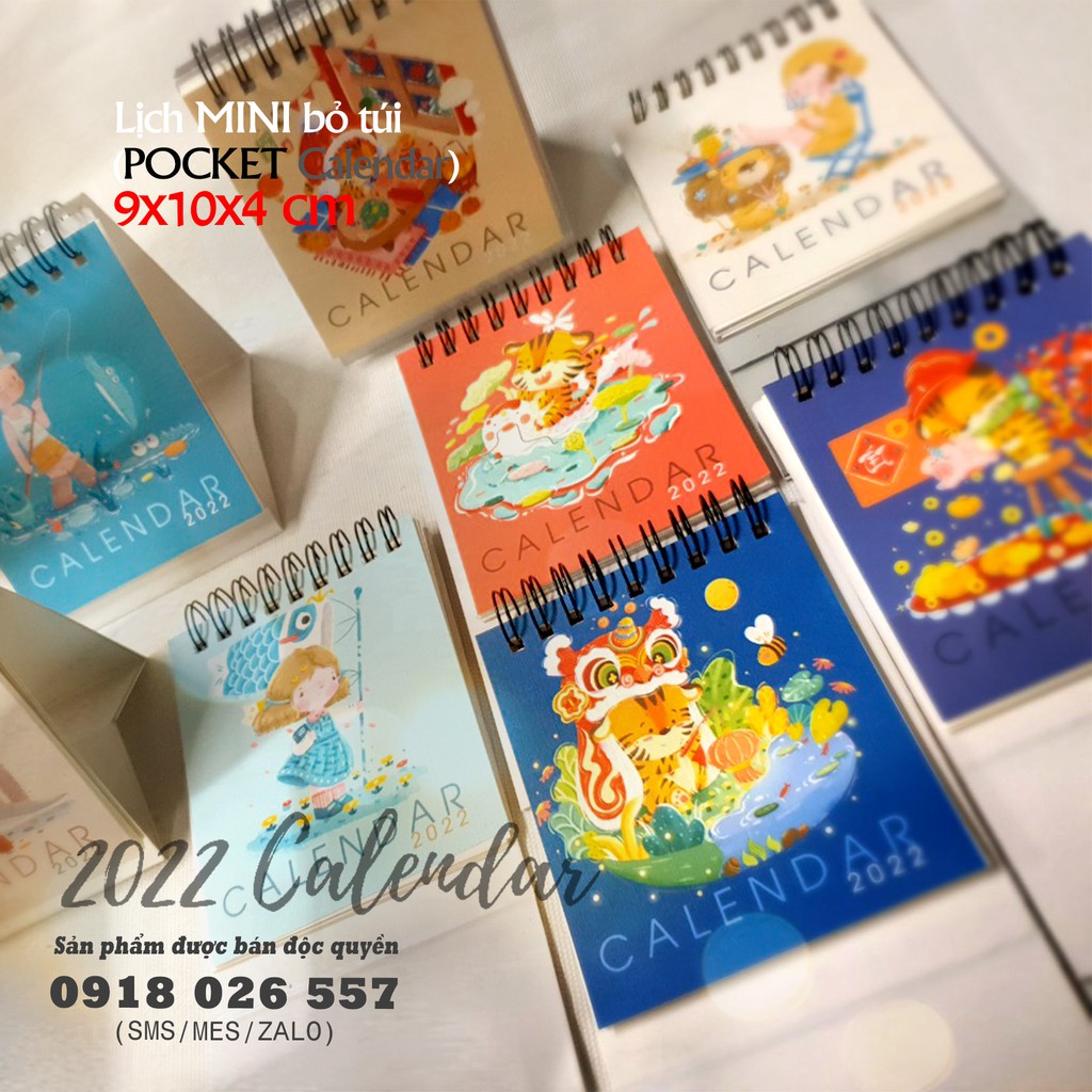 Lịch để bàn mini, lịch bỏ túi (pocket calendar) - Lịch Việt Nam 2022 có ngày âm lịch