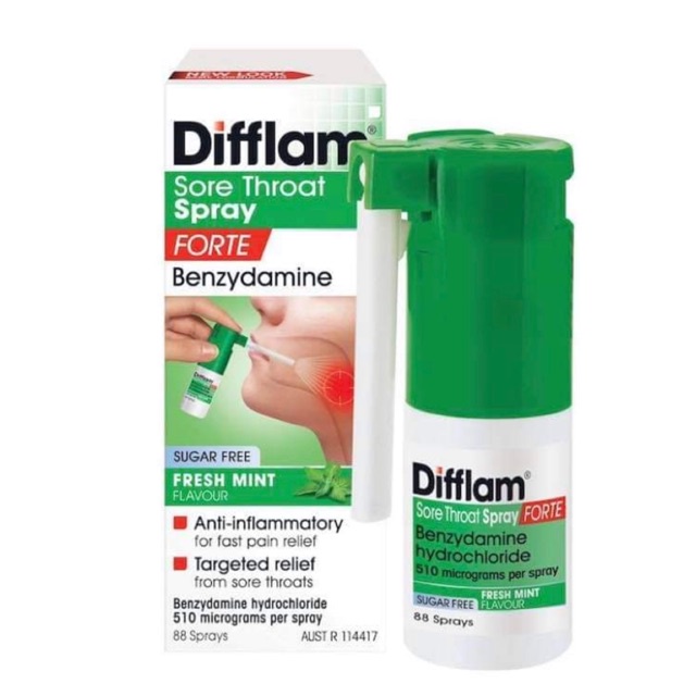Xịt họng chống viêm, kháng khuẩn Difflam Anaesthetic Sore Throat Spray 88 lần xịt - Xuất xứ Úc