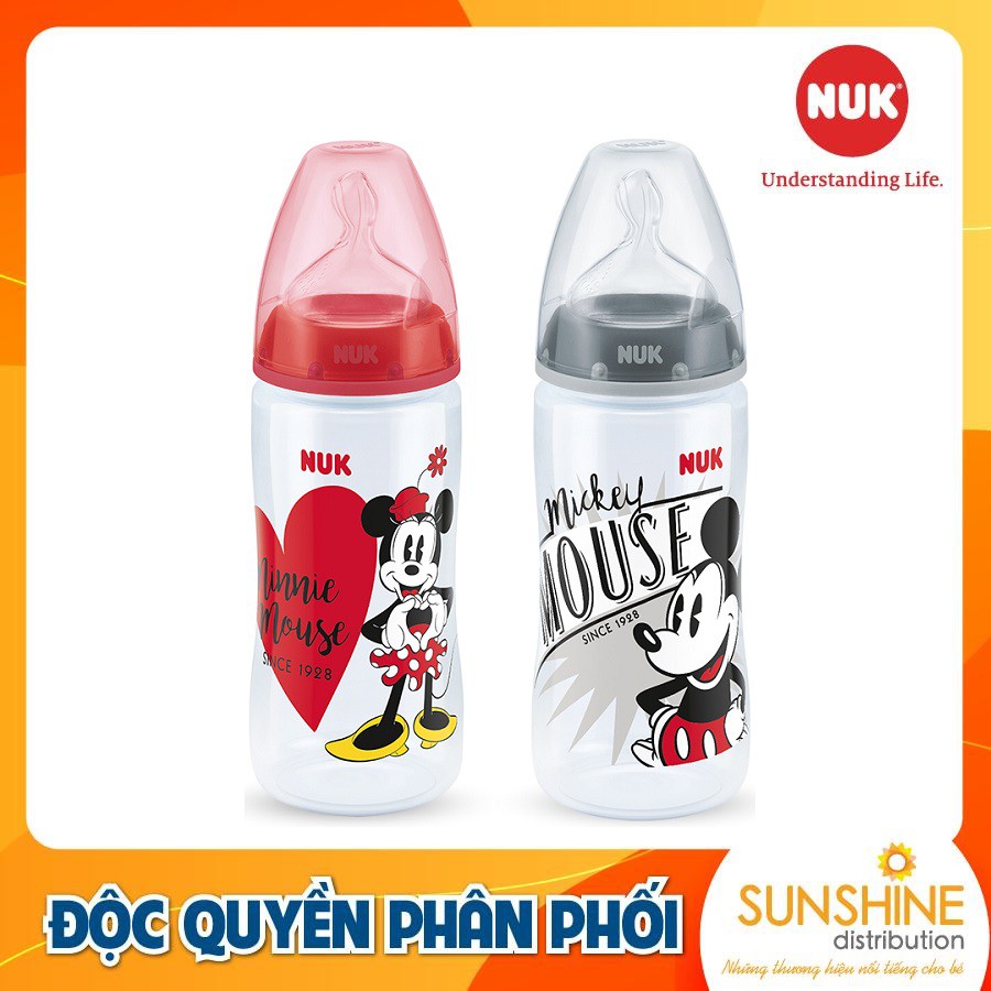 Bình sữa NUK Mickey nhựa PP cao cấp núm ti silicone chỉnh nha S2 - M 300ml