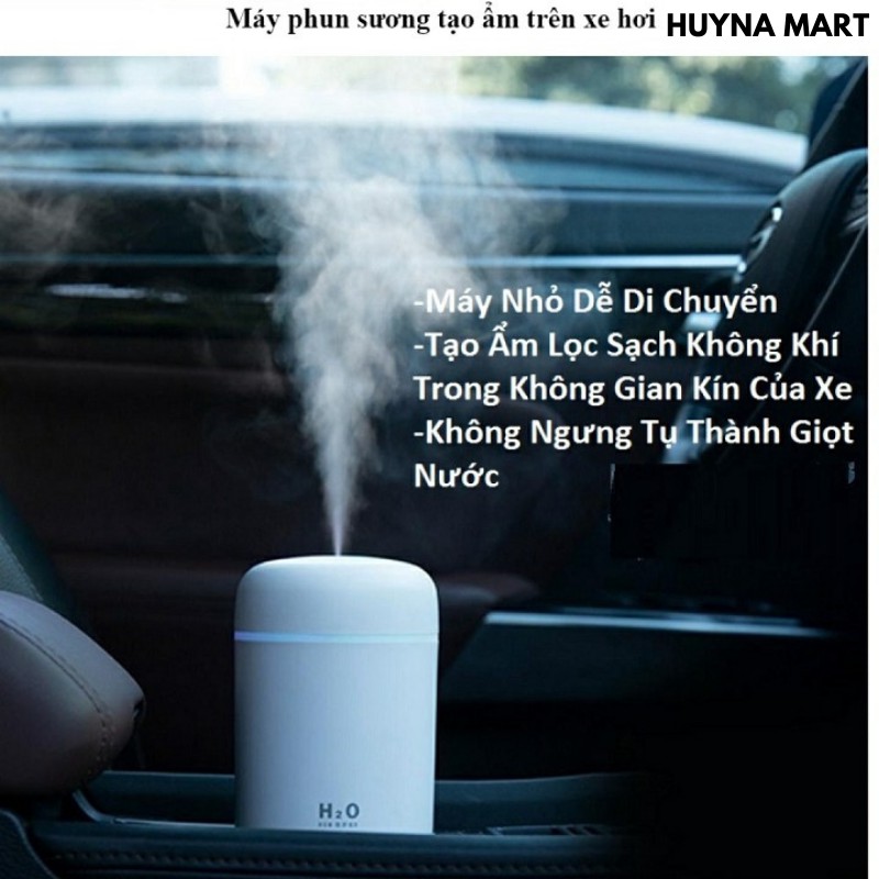 Máy Phun Sương Tạo Ẩm Cho Phòng Điều Hòa, Xe Hơi Có Đèn Led Nhiều Màu Mới 450ml (Tặng kèm 1 lõi lọc thay thế)