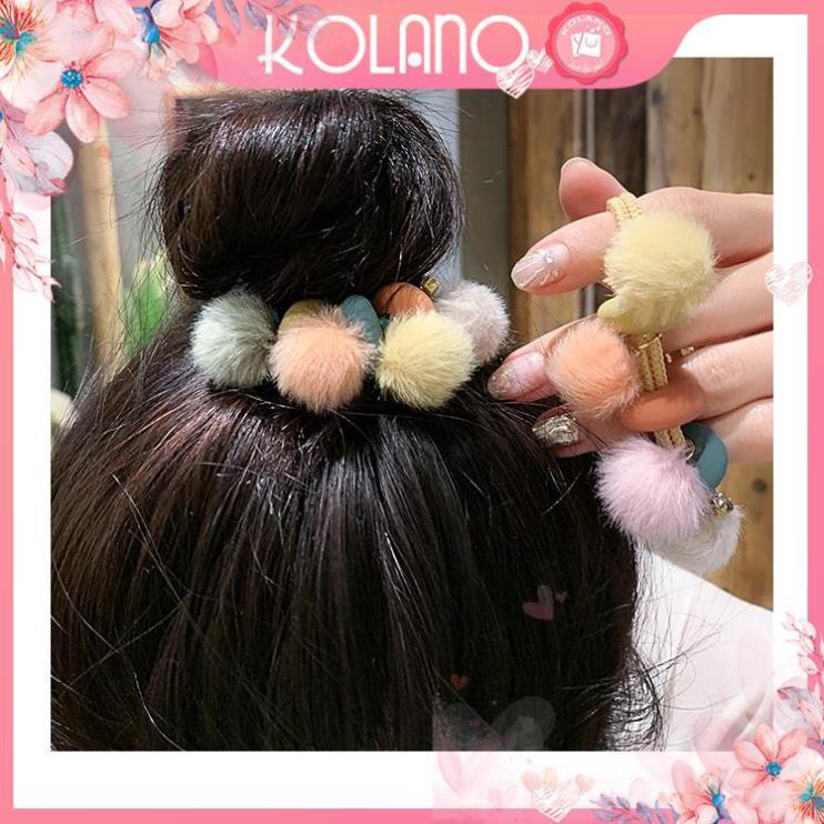 Dây buộc tóc lông KOLANO dây cột tóc nữ thời trang phong cách Hàn Quốc phụ kiện quả bông xinh xắn FAH-001311
