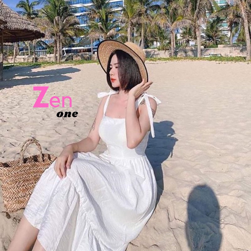Váy trắng ZenOne, Đầm dự tiệc Dây Nơ Đuôi Cá dáng dài chất đũi cao cấp tôn dáng mặc siêu mát siêu sang | BigBuy360 - bigbuy360.vn