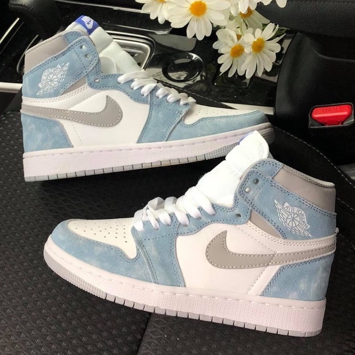 Giày Jordan cổ cao hyper royal màu xanh loang nỉ nam nữ, Giày thể thao Jordan 1 high xanh nỉ bản đẹp full box bill