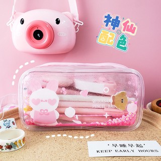 Hộp bút trong suốt kim tuyến nước óng ánh dễ thương size lớn Cute Shop