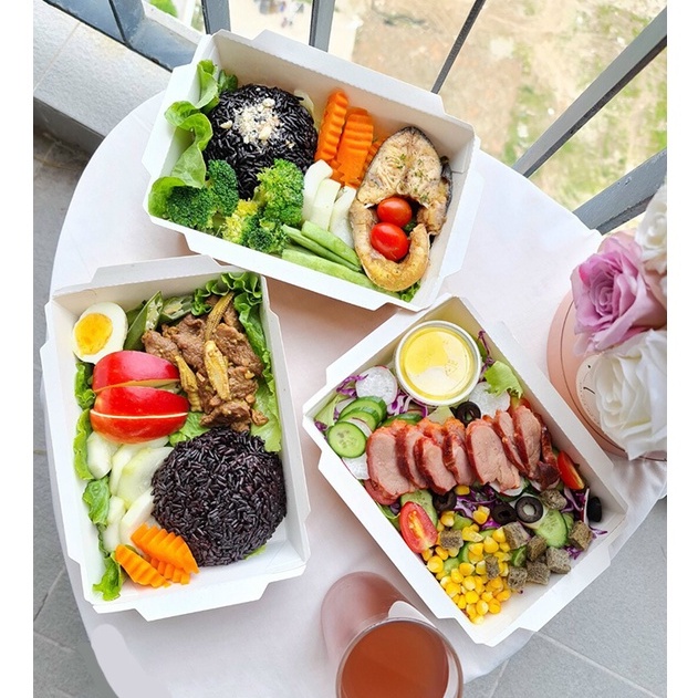 Combo 50 Hộp Giấy Chữ Nhật A NẮP TRONG Đựng Thực Phẩm Dùng 1 Lần Bảo Vệ Môi Trường - T2Ecogreen