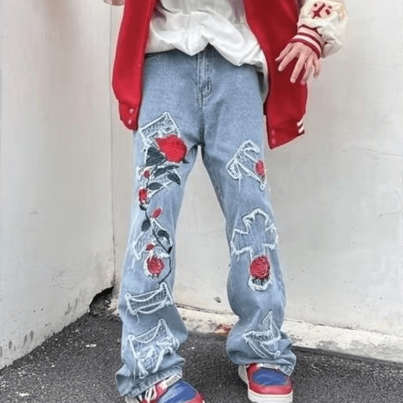 Quần jeans Thêu Hoa Phong Cách Nhật Bản Thời Trang Dành Cho Nam S-3XL