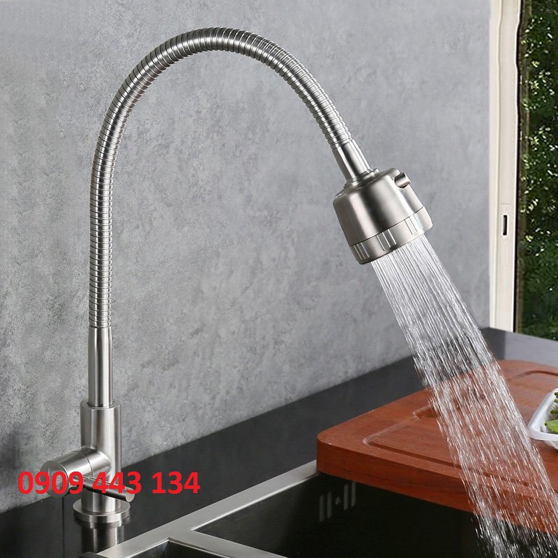 [BẺ ĐƯỢC MỌI VỊ TRÍ] Vòi rửa chén bát LẠNH inox 304 cần bẻ lò xo quay 360độ sử dụng cho 2 chậu N5009 Fotar | BigBuy360 - bigbuy360.vn