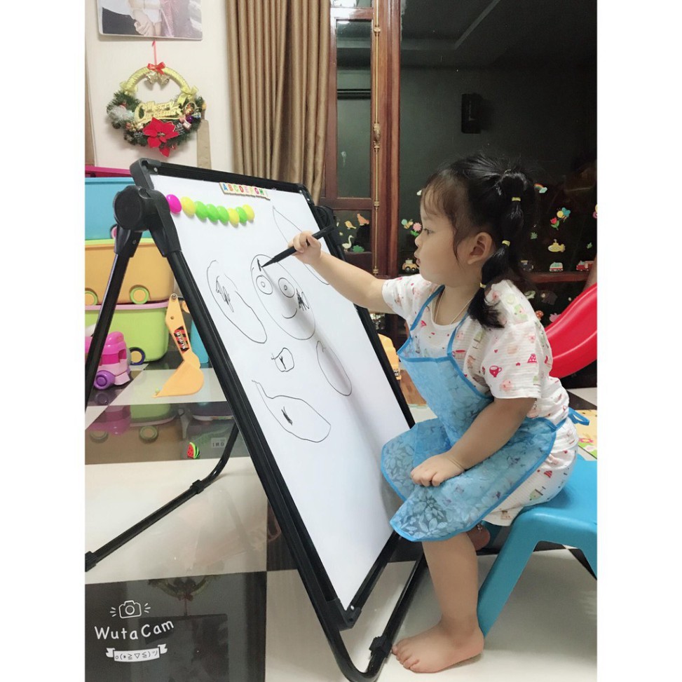 Bảng vẽ cho bé, bảng flipchart 2 mặt xanh và trắng, viết bút lông và phấn, đồ chơi giáo dục thông minh bé 3 đến 9 tuổi